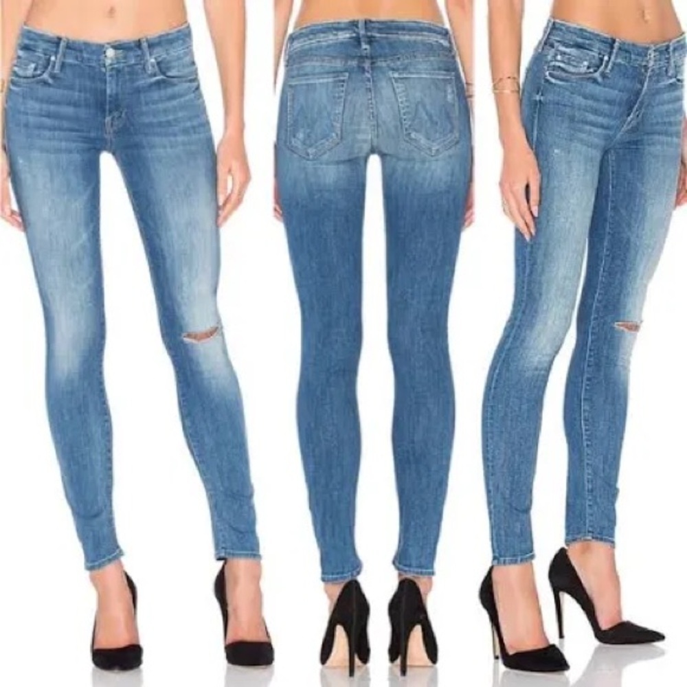 MOTHER Revolve High Waisted Looker Distressed Denim Jeans in High Five Size 27